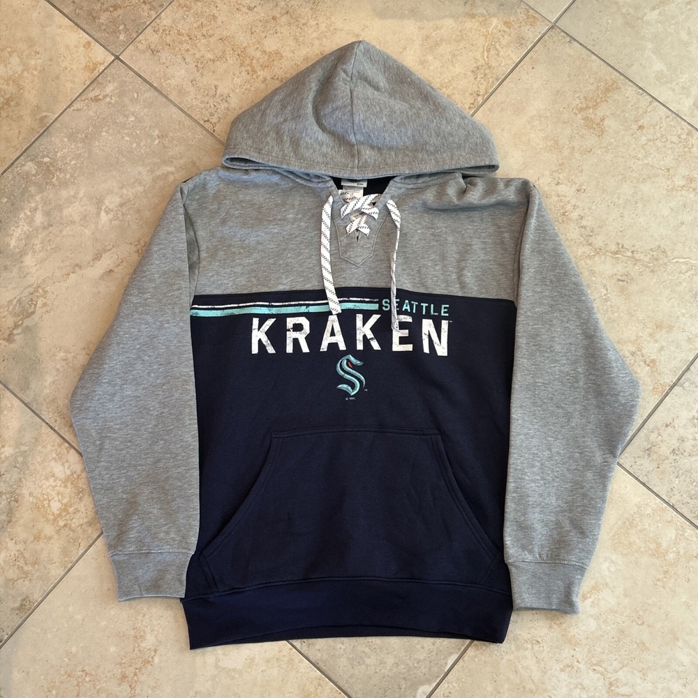 NHL Seattle Kraken Hoodie Men M Blue Grey Lace Up Hockey Fan Official H0MFG3RCOS